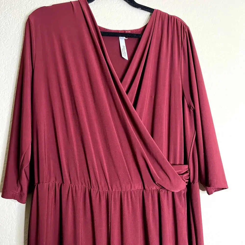 NY Collection Petite Plus Jumpsuit Women Size 1XP Burgundy Flattering Modest